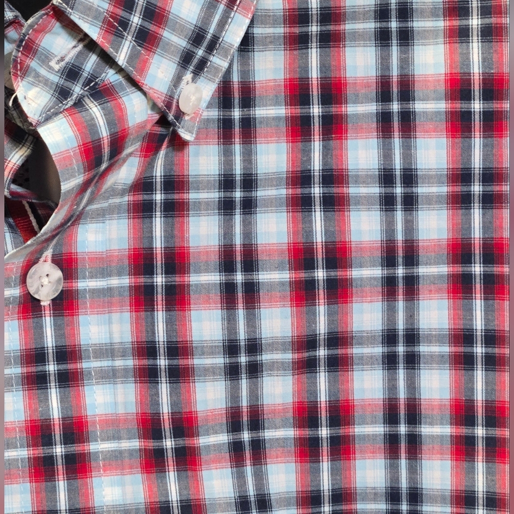 Ariat Pro Series Men's Red Grey Plaid Short Sleeve Button Down Shirt SIZE L TALL